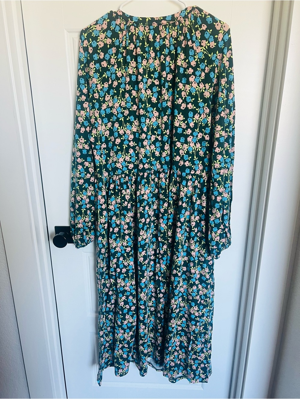 Boden Teal Floral Long Sleeve Midi Dress with Blue and Pink Blooms - Picture 3 of 4